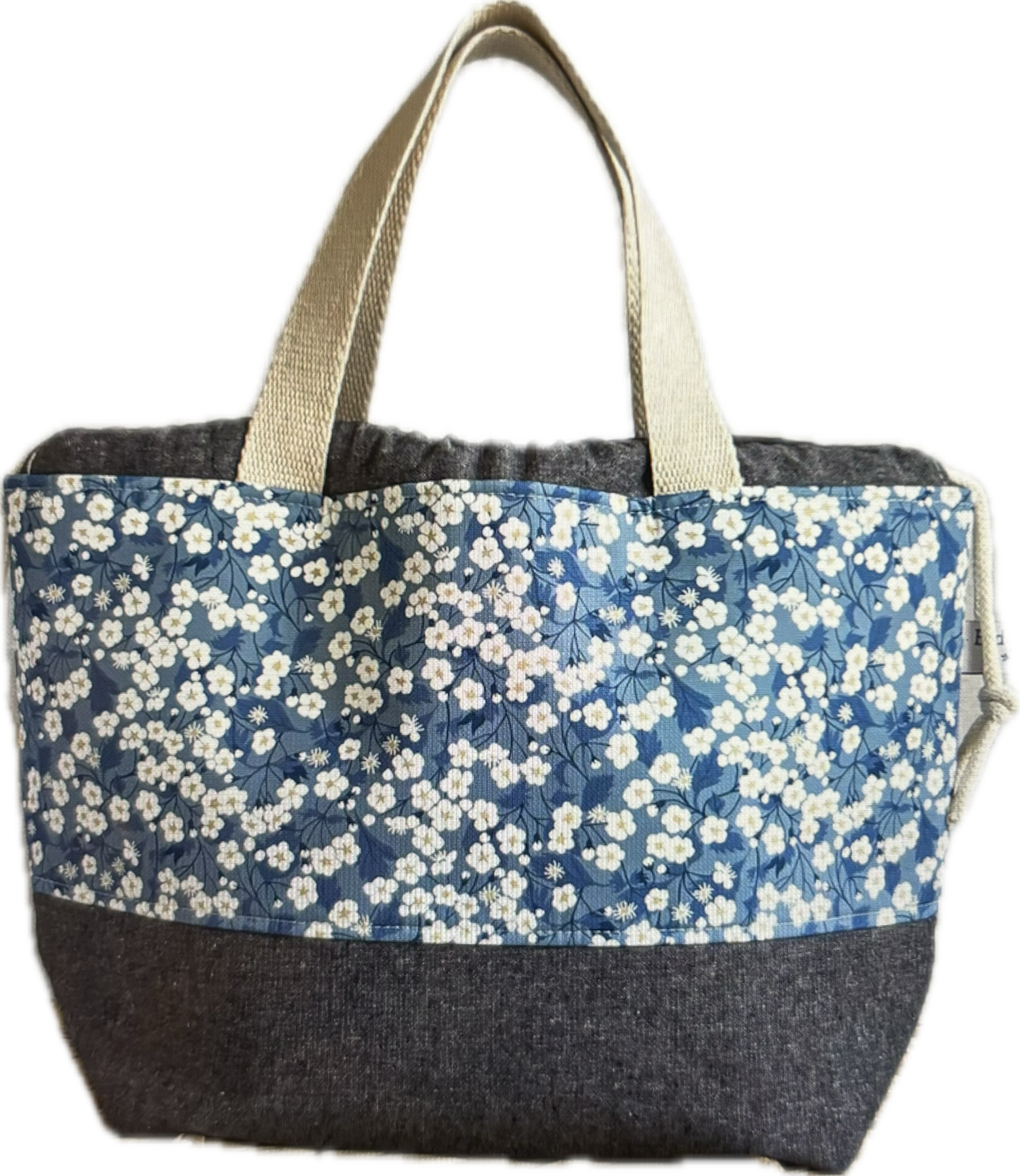 Blue floral tote knitting bag