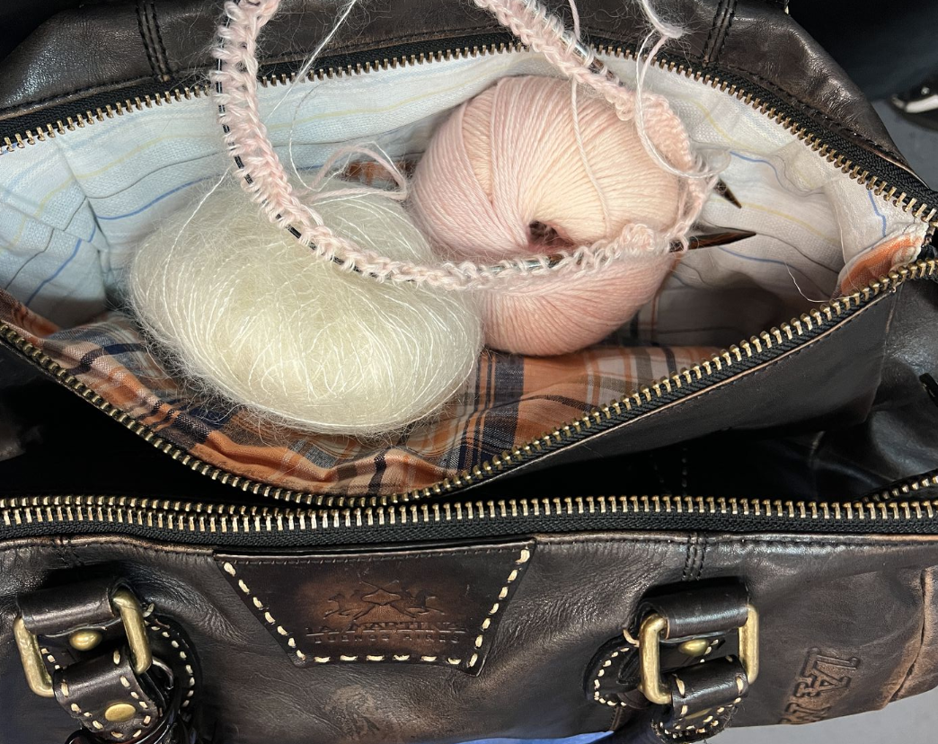 Yarn in leather bag
