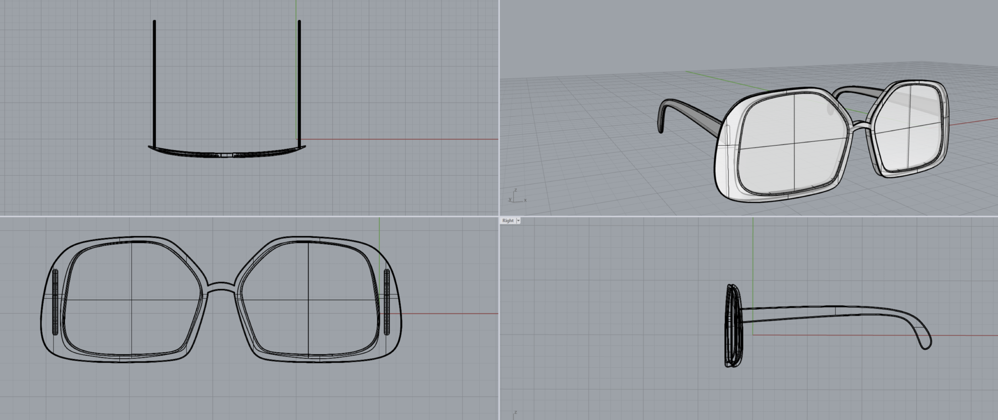 Rhino 3D model wireframe views of sunglasses