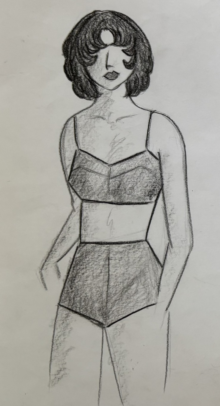 Pencil illustration of swimwear design