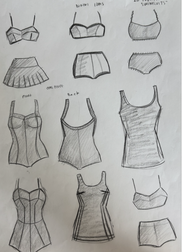 Pencil sketches of swimwear designs