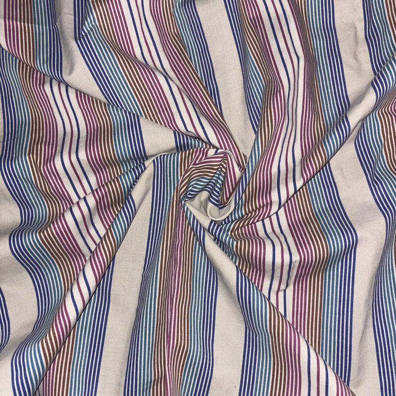 Blue and purple striped cotton bed sheet fabric